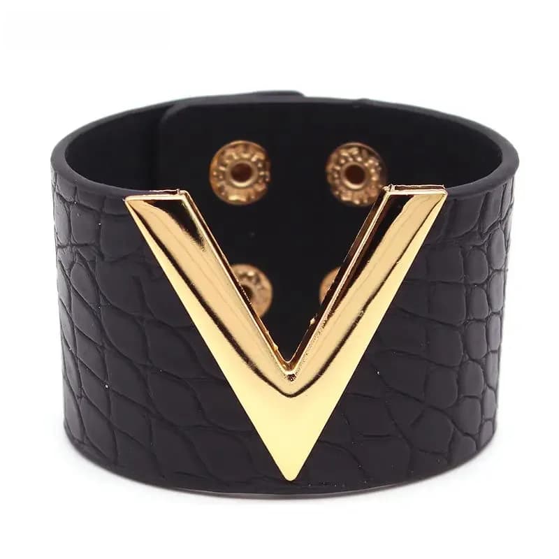 Bracelet en cuir craquelé européen pour femmes, assorti avec tout, mot V large, Style Punk, bijoux doux, Cool, vente en gros