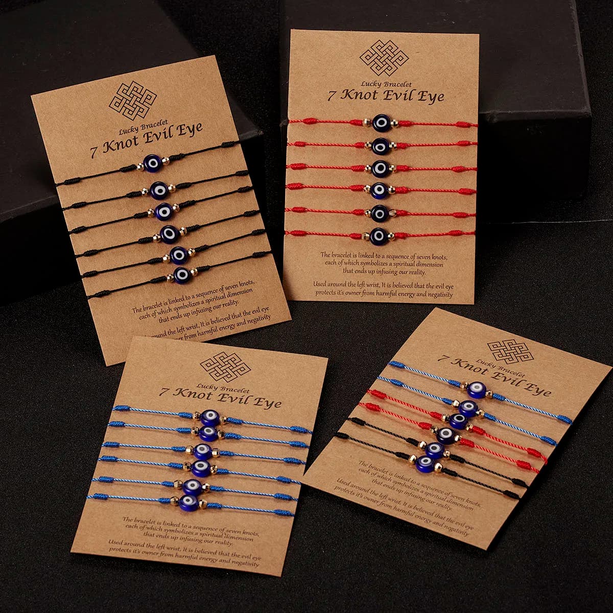 Ensemble de 6 bracelets mauvais œil bleus turcs pour femmes, corde tissée à la main, chaîne de perles de cristal, vente en gros, livraison directe