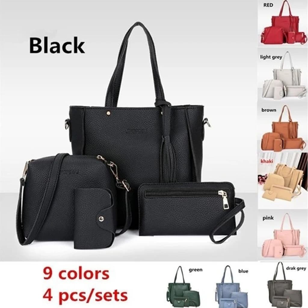 Sac à main en cuir PU pour femme, sacs à frange initiés, ensemble de sac à main fourre-tout, sac à bandoulière, portefeuille, sacoche, 4 pièces par ensemble