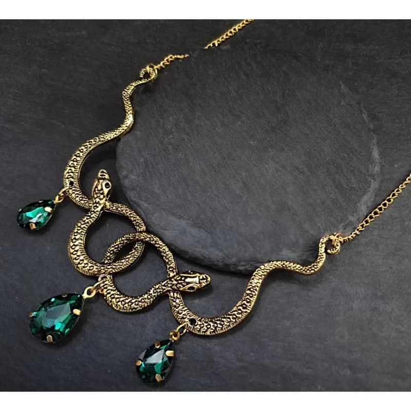 Goth entrelacé serpent goutte d'eau cristal collier gothique Punk bijoux déclaration fête Grunge pendentif sorcière charme mode cadeau