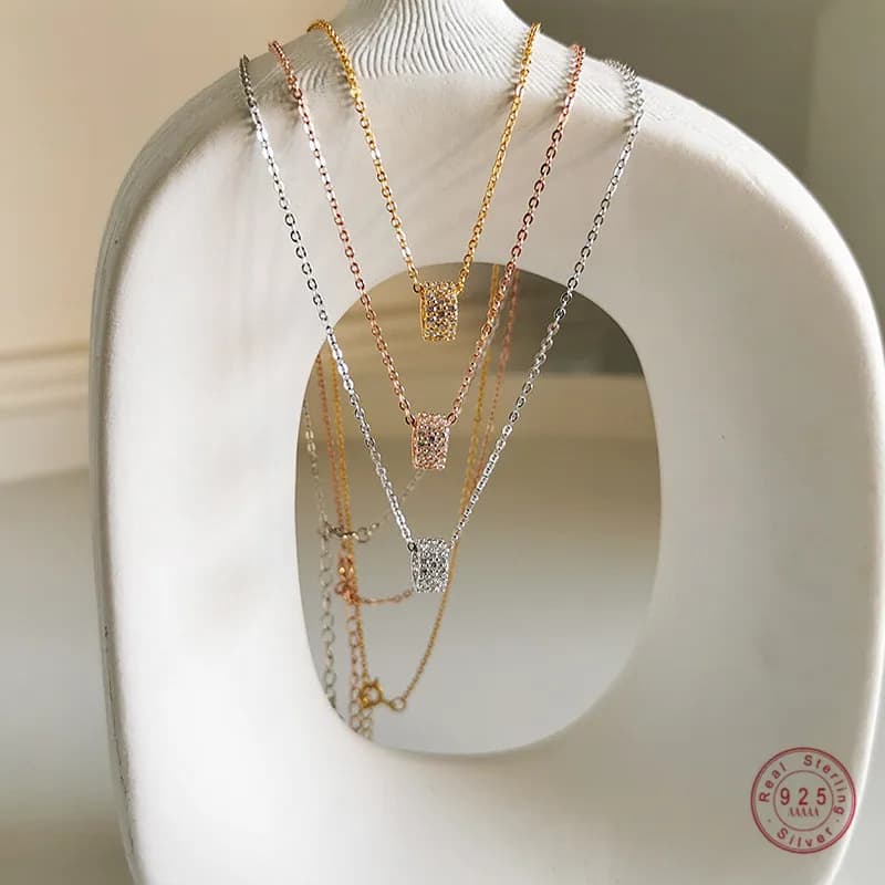 Collier pendentif rond simple en argent regardé 925 pour femme, cristal pavé, charme de Rotterdam, cadeau de bijoux de mariage français
