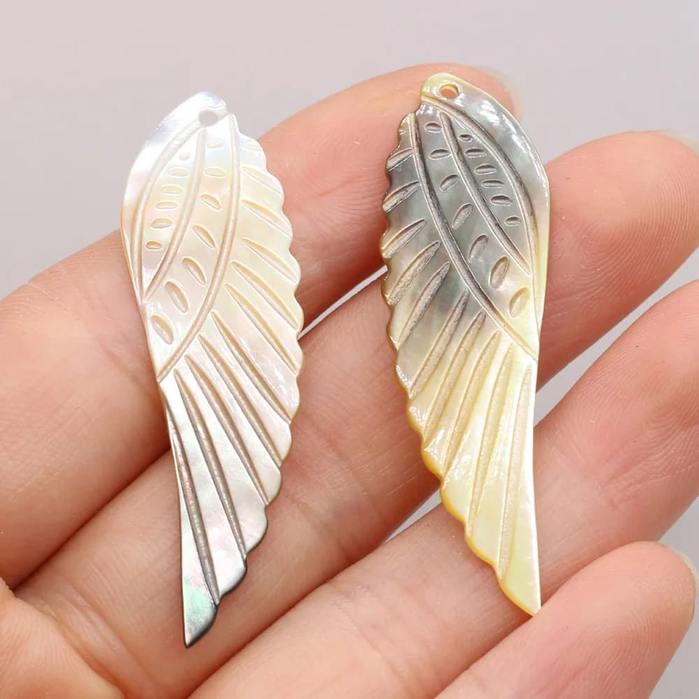 Breloques ailes d'ange en nacre naturelle pour femme, pendentif coquillage noir, collier, boucle d'oreille, bijoux, cadeau exécutif, mode, 3 pièces
