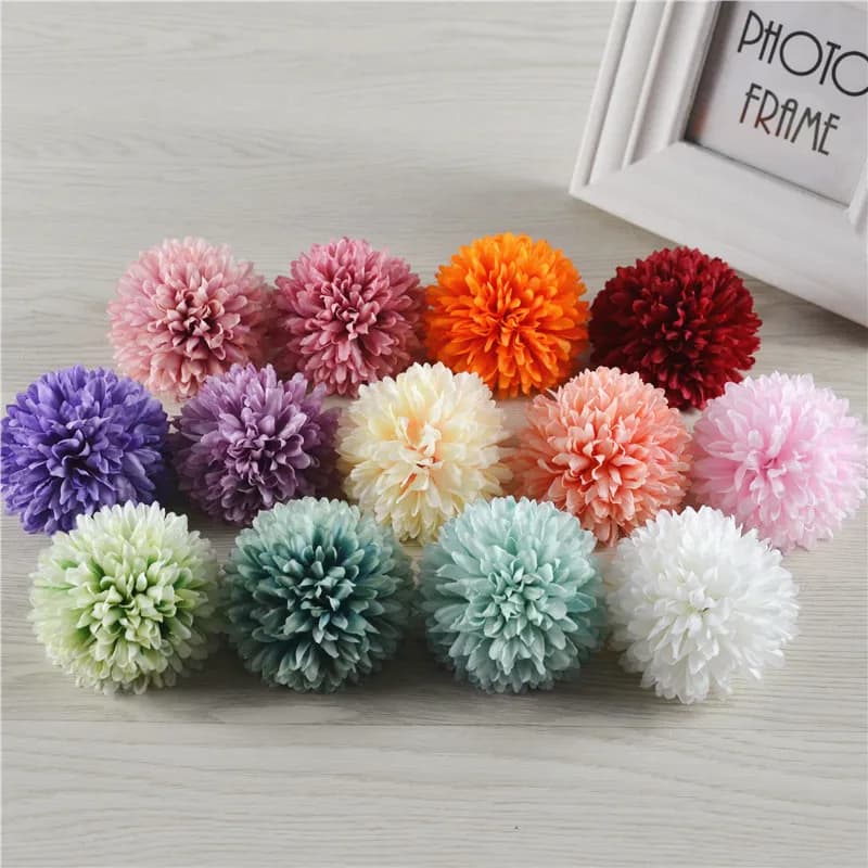 Têtes de fleurs de chrysanthème artificielles en soie, 7cm, 5 pièces, pour peinture à l'huile, pour bricolage, mariage, maison, événement, fête, guirlande, décoration de coiffure