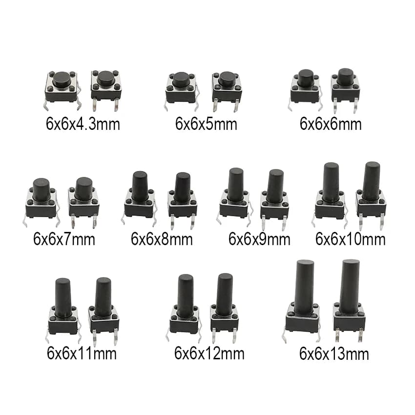 Mini bouton-poussoir Tactile 6x6mm, 50 pièces, panneau PCB momentané DIP 4 broches, interrupteur à réinitialisation automatique 6*6*4.3/5/6/7/8/9/10/11/12/13MM