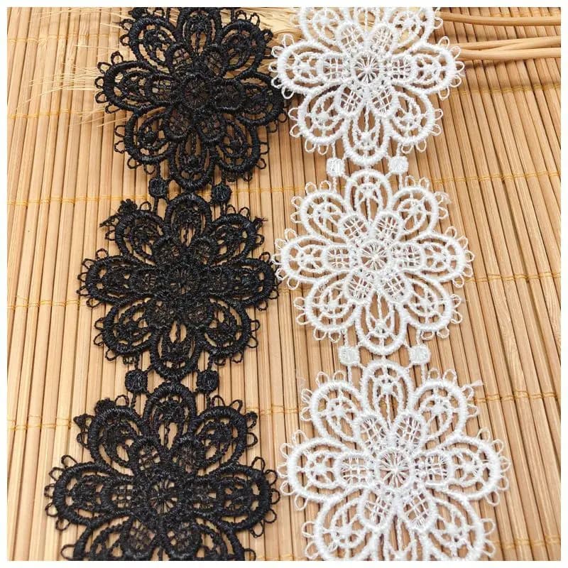 Ruban de dentelle soluble dans l'eau, noir et blanc, motif floral ajouré, pour couture de vêtements DIY, garnitures de dentelle pour la maison, accessoires pour coiffes