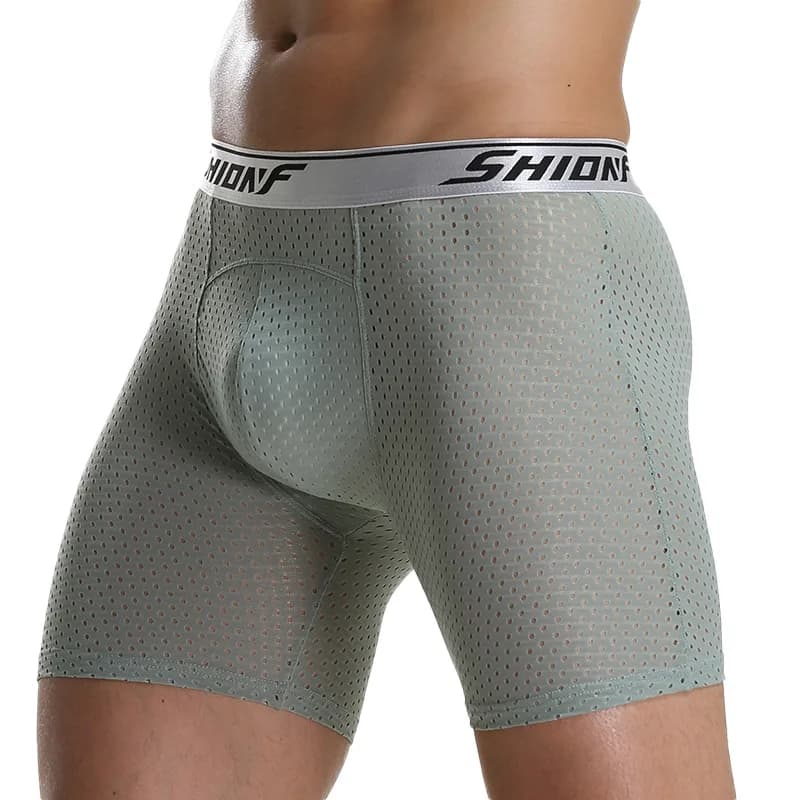 Boxer Long en maille pour hommes 9XL, sous-vêtement respirant, grande taille, avec poche pour pénis, sous-vêtement en soie glacée