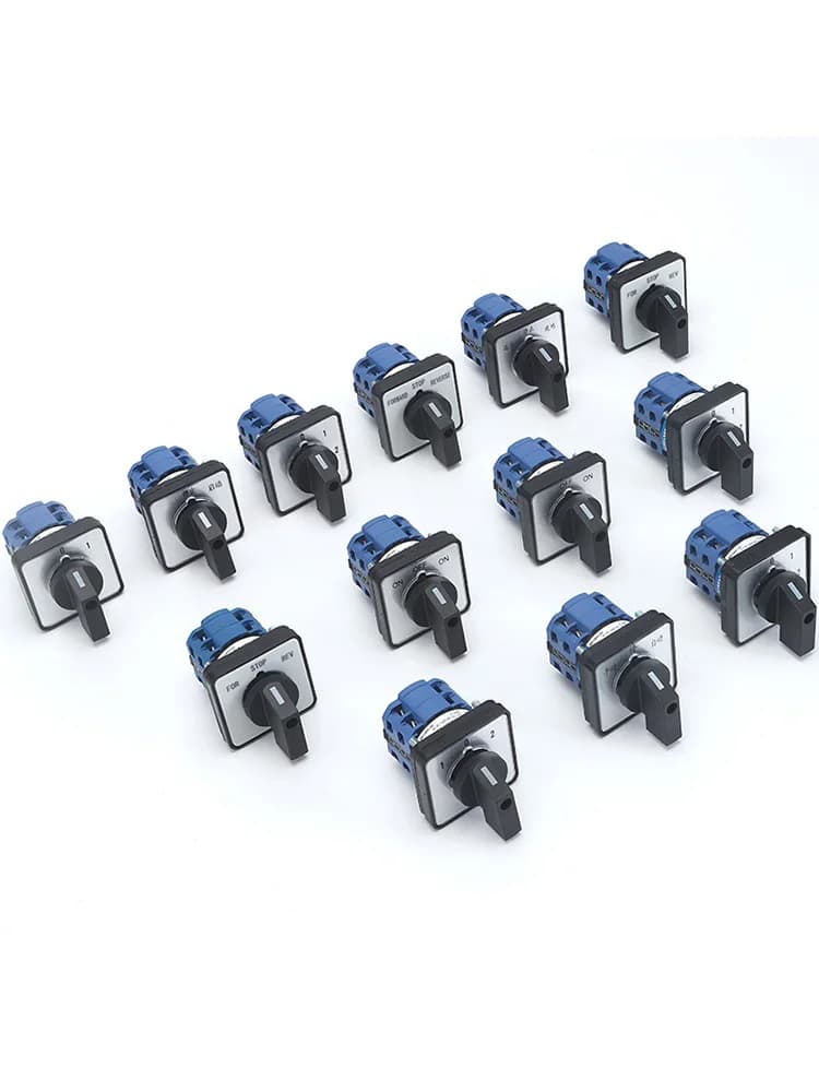 Commutateur rotatif à came ZHUCO SZW26/LW26-20 64x64 mm 48x48 mm à montage sur panneau, 20A 660V, 2 phases, 8 vis, avec bouton de sélection de puissance