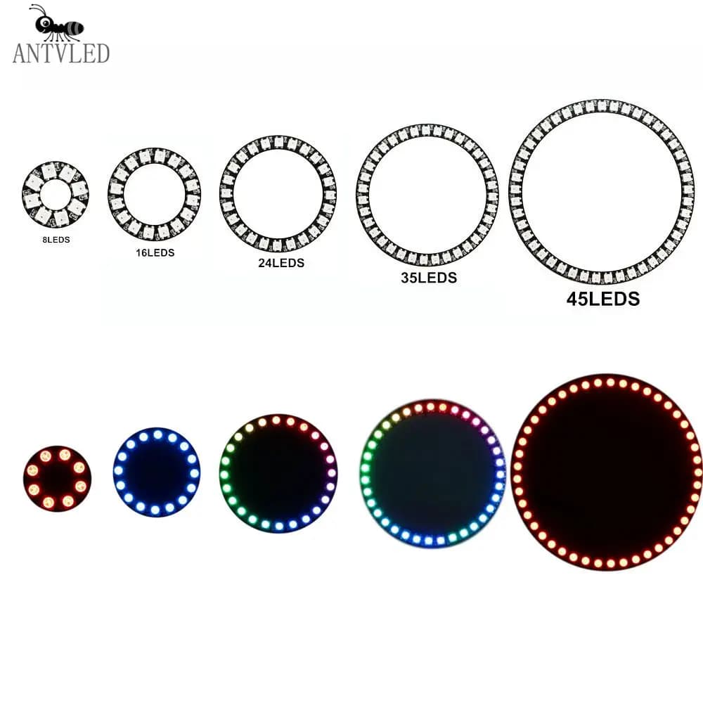 Anneau LED WS2812b adressable 8/16/24/35/45 LED, anneau de diodes LED RGB 5050 avec circuit intégré de couleur