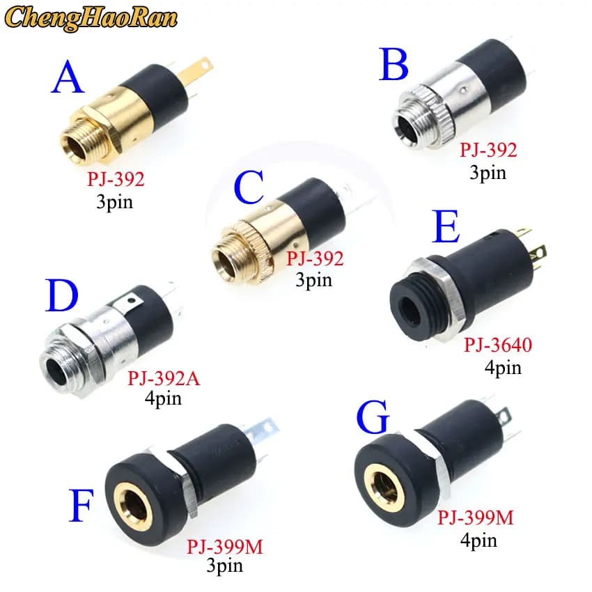 Prise femelle stéréo 3.5mm série PJ, 5 pièces, avec vis, prise Audio 3.5 pour casque, connecteur Vertical Double canal 3P 392 399 3640