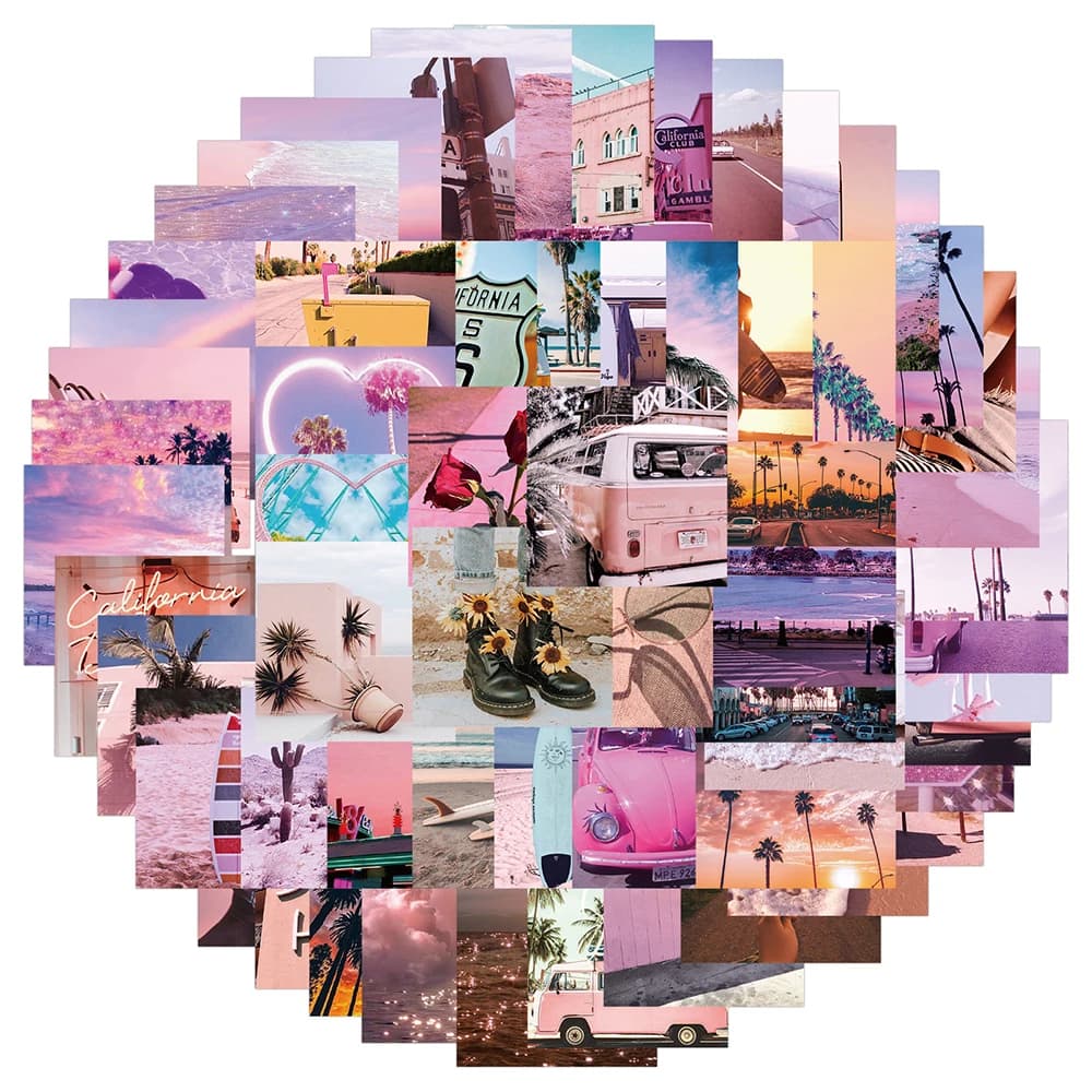 10/30/62 pièces INS Style rose paysage autocollants esthétique californie soleil décalcomanies bagages ordinateur portable Skateboard téléphone autocollant jouets