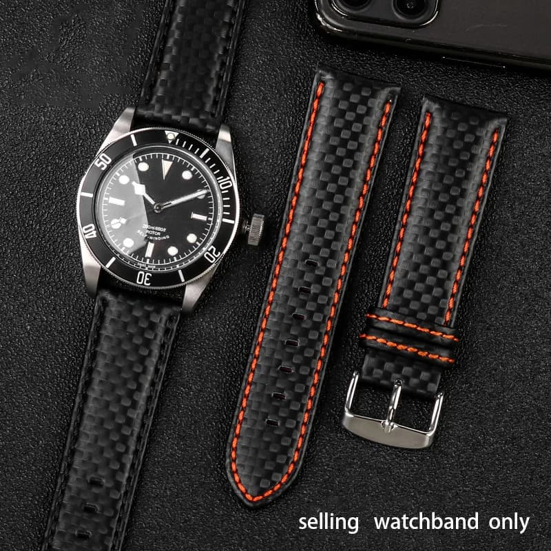 Bracelet de montre en cuir véritable pour homme, motif en fibre de carbone, qualité supérieure, nouveau bracelet, livraison gratuite, 18mm, 20mm, 21mm, 22mm, 24mm