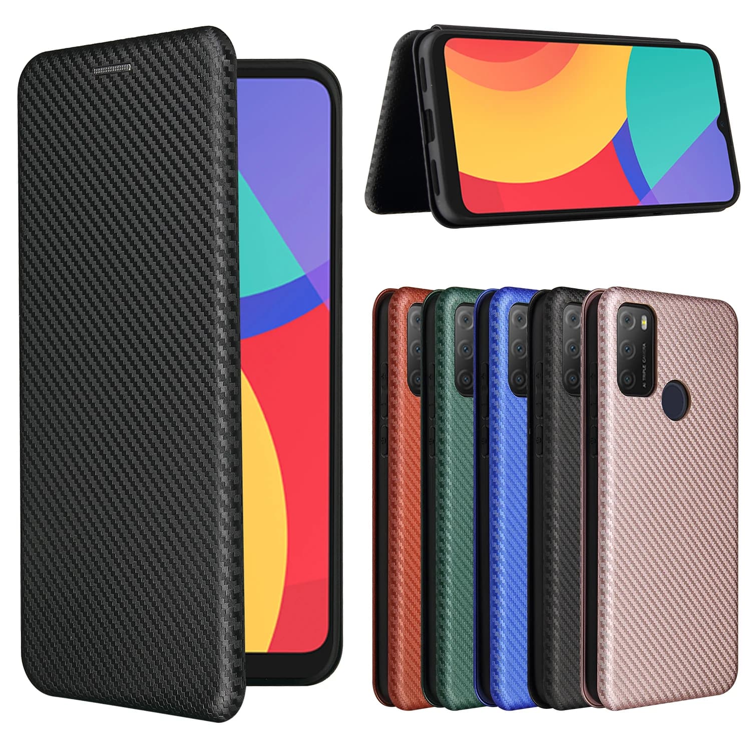 Étui en cuir à rabat en Fiber de carbone pour Alcatel 1S 2021, portefeuille professionnel, avec fente pour carte, fin, 3L, 2021