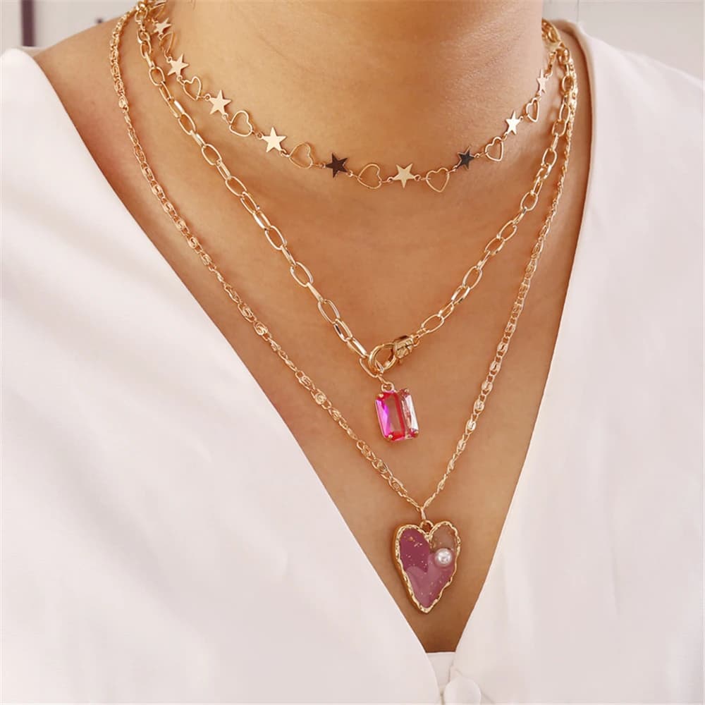 Collier avec pendentif rectangulaire en forme de cœur à cinq points pour femme, bijou mignon à la mode, 2021