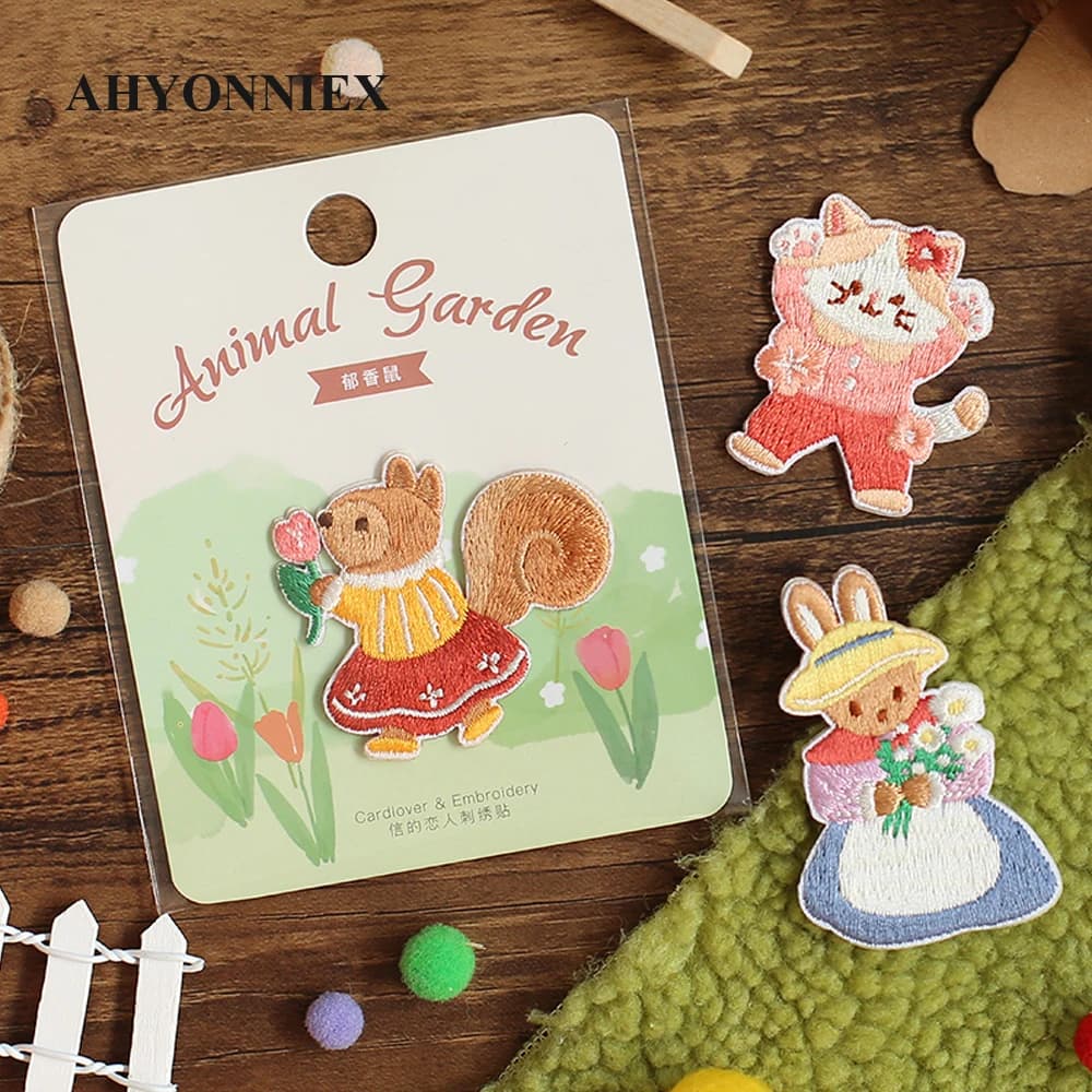 AHYONNIEX-Patchs de Broderie pour Fille, Lapin, Chat, Ours, SLaura, Sac, Jeans, à Repasser, pour Vêtements, 1 Pièce