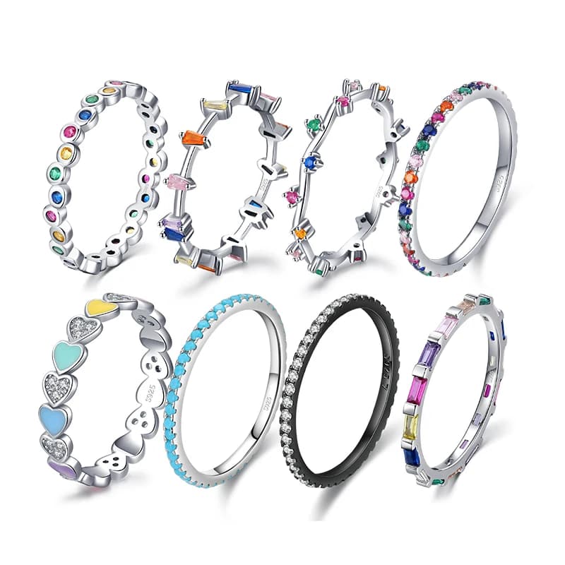 Modian 12 Style authentique 925 en argent Sterling arc-en-ciel coloré mode empilable bague pour femmes Grils déclaration bijoux
