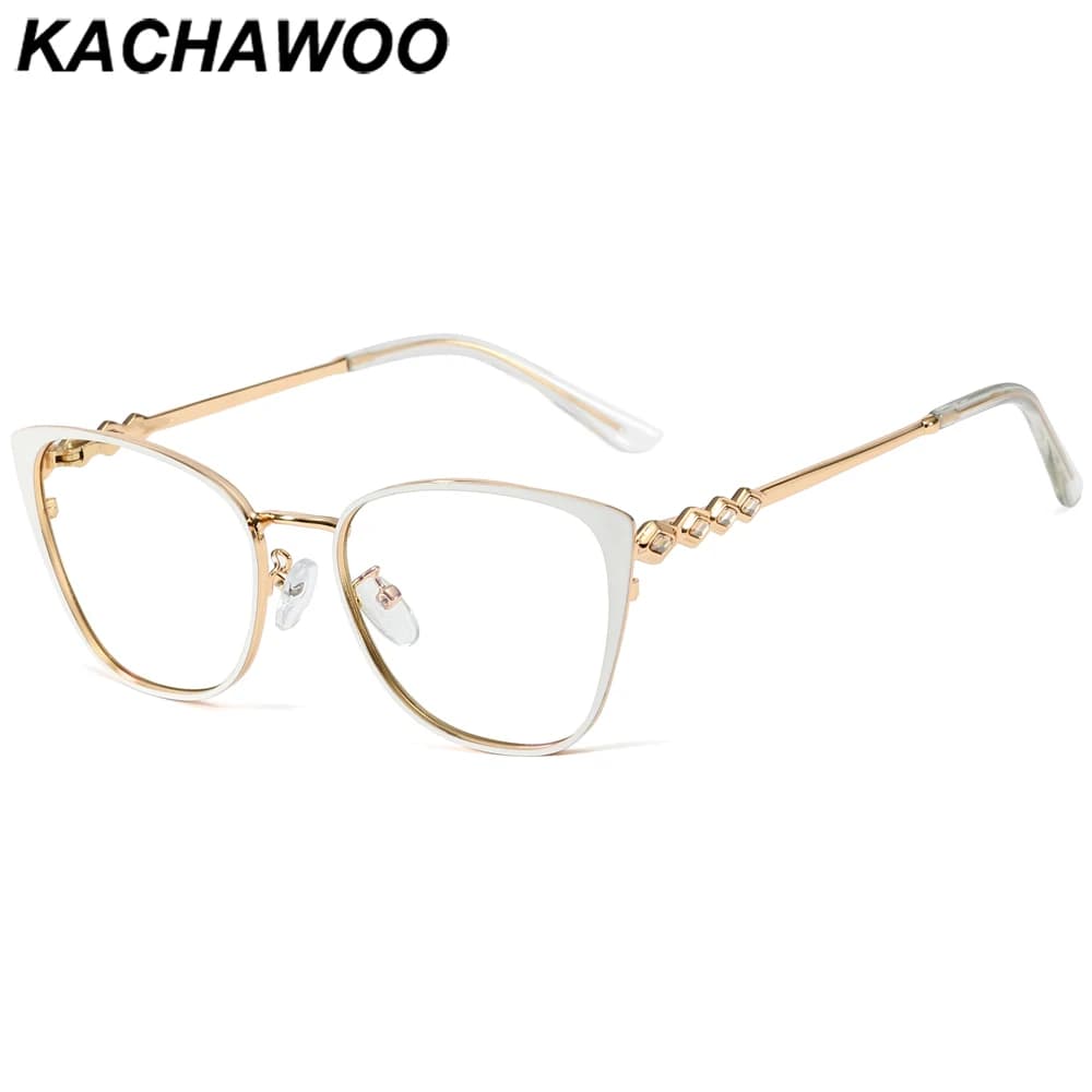 Lunettes Optiques Kachawoo Anti-Lumière Bleue pour Femme, Montures Métalliques Œil de Chat, Protection Ordinateur, Blanc et Noir, Vente Chaude