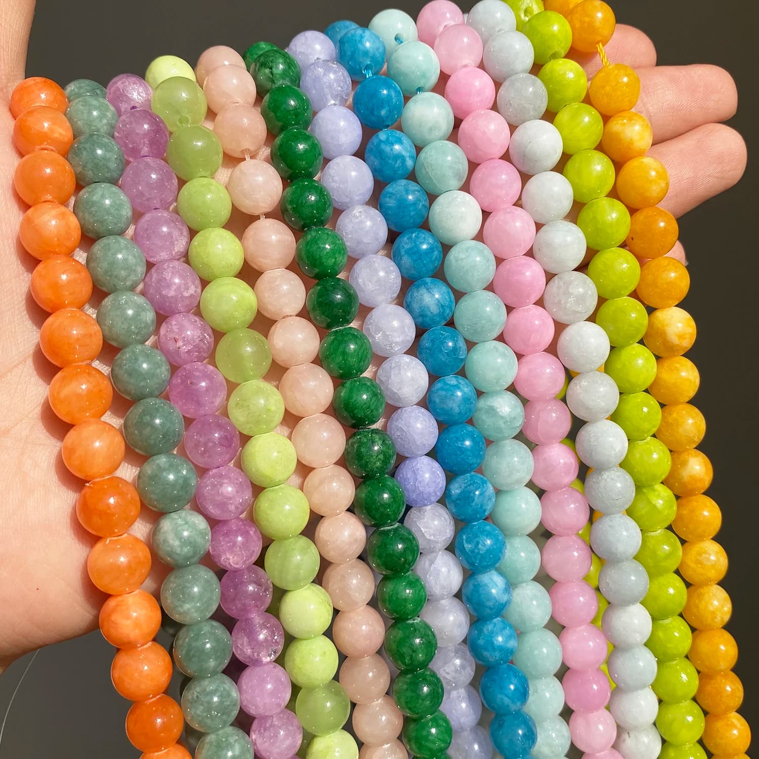 Jades – perles en pierre naturelle d'angélite, calcédoine, 4-12mm, rondes, amples, pour la fabrication de bijoux, collier, Bracelet, DIY, 15 pouces