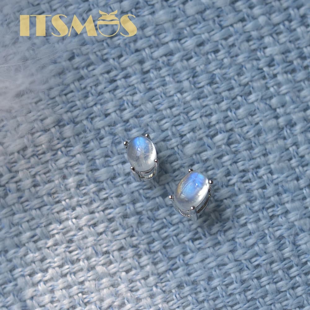 ITSMOS-Boucles d'oreilles en pierre de lune naturelle pour femme, clous en argent s925, pierre de clair de lune bleue, cadeau romantique délicat, bijoux AAA