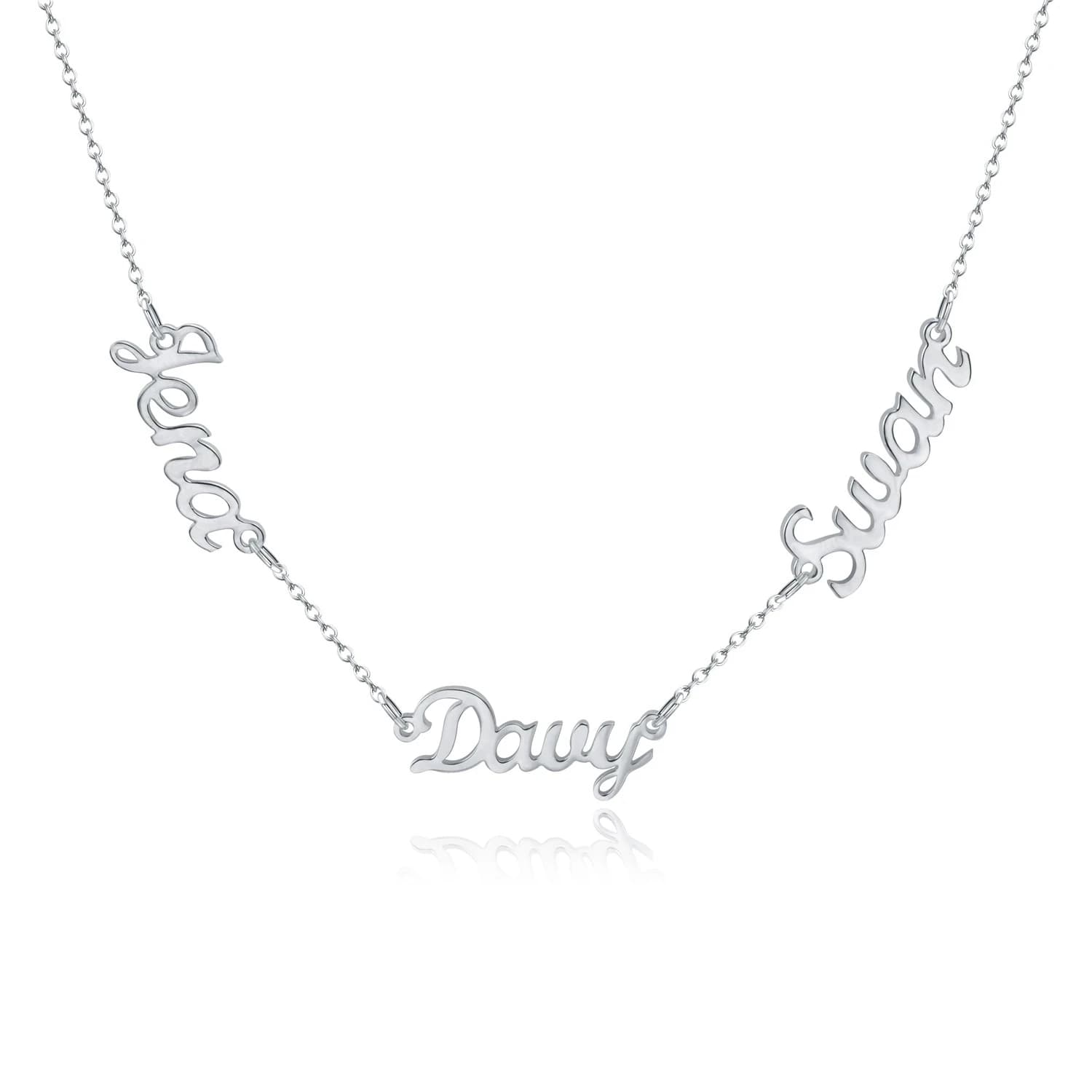 Collier personnalisé en argent 925 avec trois noms, plaque signalétique personnalisée, breloque pour la présidence, pendentif pour copines, cadeau de bijoux pour la famille