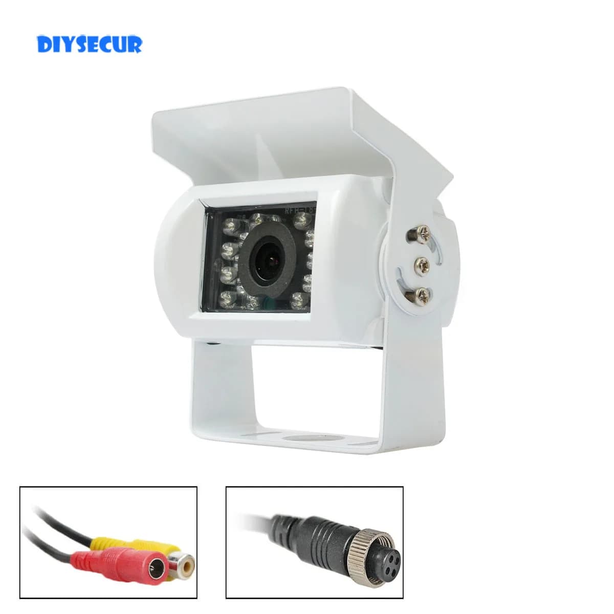 DIYSECUR-Caméra de Rectransistors IP68 4PIN HD CCD IR avec Vision Nocturne, pour Stationnement de Voiture, Camion Van Bus Camion Blanc