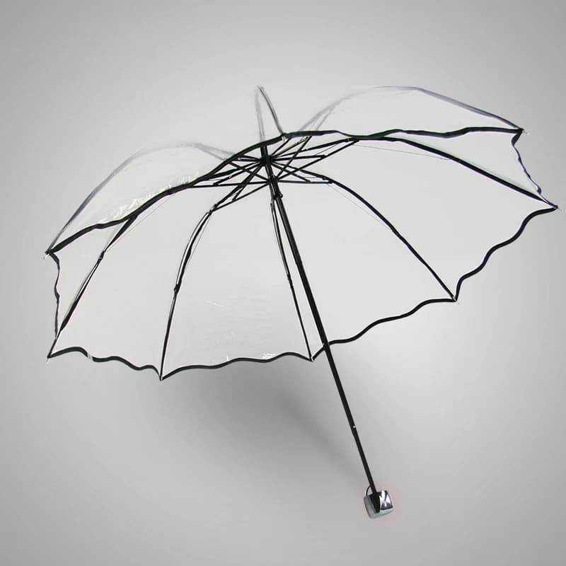 Parapluie de Pluie Transparent Pliant Tendance pour Femme, Parapluie de Randonnée Épais en PVC Transparent pour Homme, Parapluies Noirs de Voyage en Plein Air avec Bord Ondulé