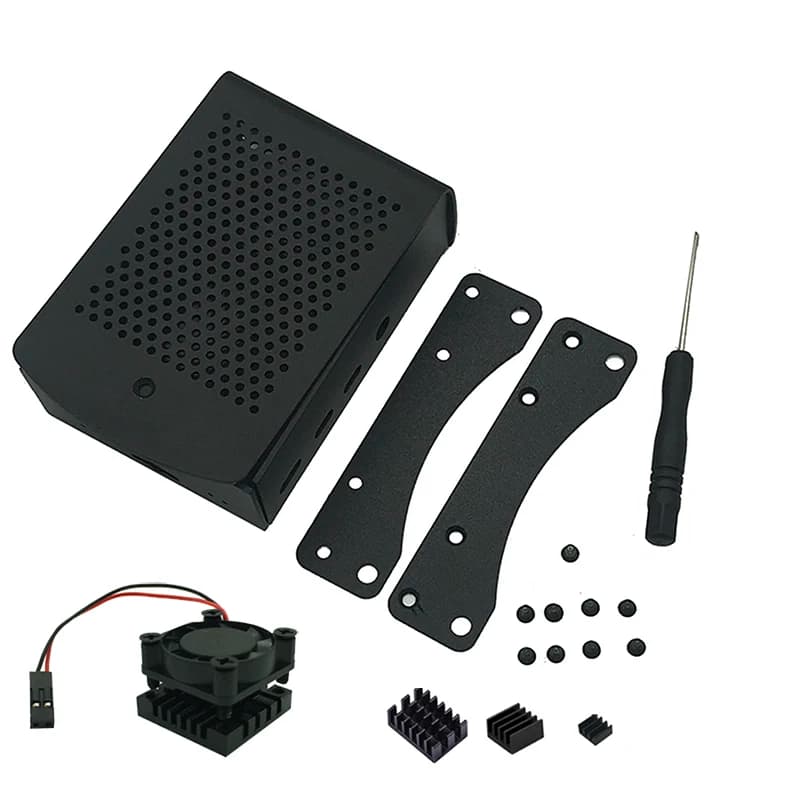 Raspberry Pi 4B 3B boîtier en aluminium châssis métallique boîte de coque avec ventilateur de refroidissement intégré