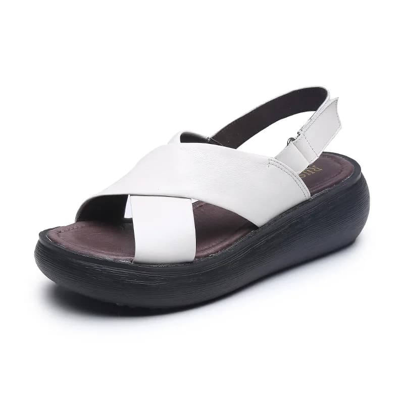 XT – sandales respirantes en cuir pour femmes, chaussures légères et épaisses, à semelles compensées, à la mode, été, 2022
