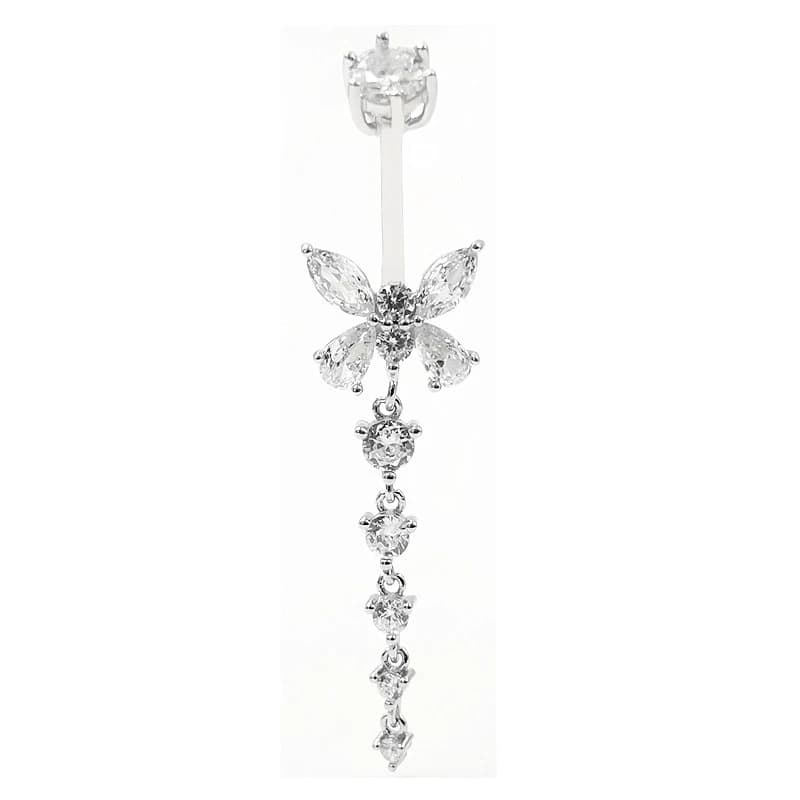 Bijoux de corps papillon en argent Sterling 925, anneaux de nombril, Piercing de nombril, longues décorations en Zircon, 1.5 MM d'épaisseur