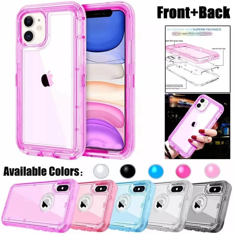 Coque anti-poussière hybride robuste pour iPhone 16 15 13 11 12 14 Pro Max XSMAX XR XS SE 6 7 8 Plus, housse blindée transparente antichoc