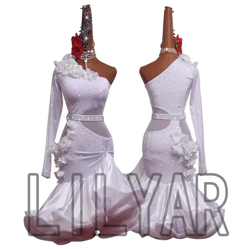 Robe de brevLatine Personnalisée pour Adulte et Enfant, Jupe de Concours, Costumes de Spectacle, de Pratique, Fleur Blanche, 1 Pièce