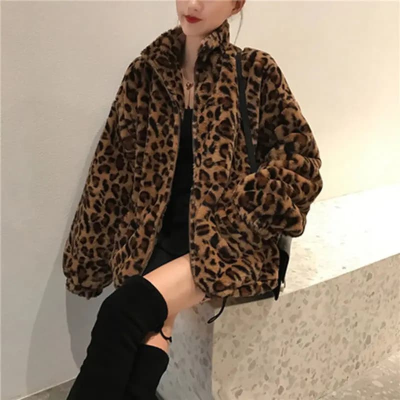 Veste d'hiver à imprimé léopard pour femme, parka chaude à col montant, manteau d'extérieur, nouvelle collection automne-hiver 2026, manteaux amples en fausse fourrure de style coréen pour femme