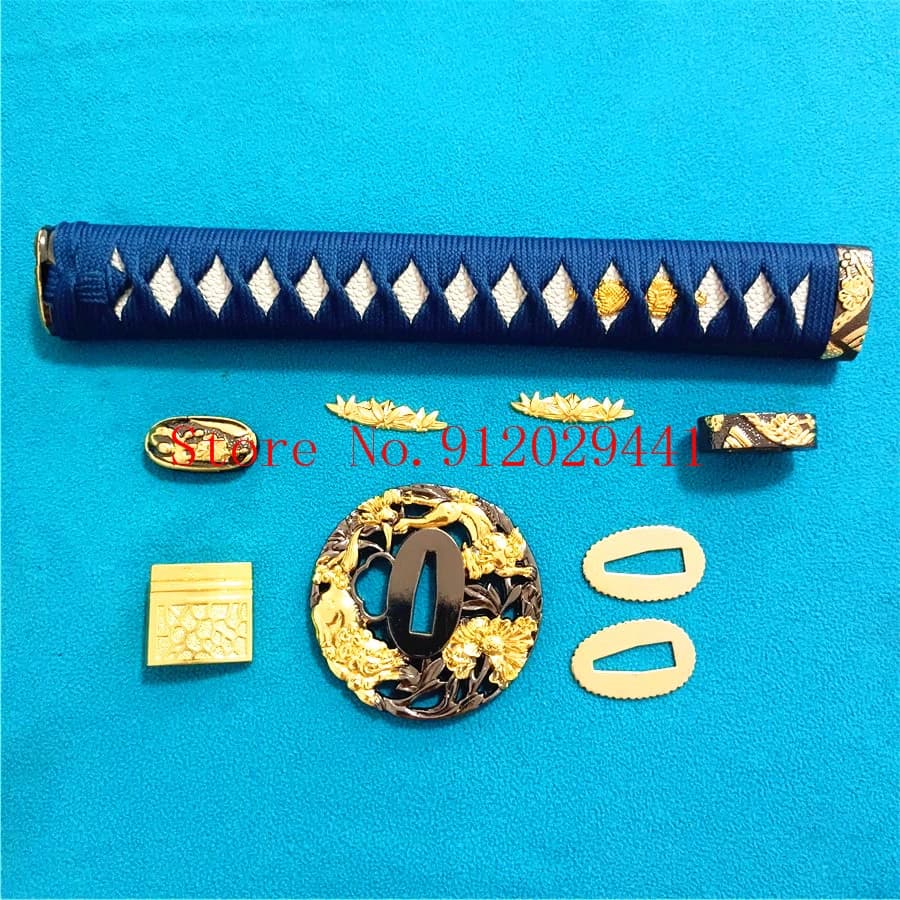 Épée de samouraï japonaise Katana/Wakizashi/Tanto, ensemble d'accessoires de garde Kirsite Tsuba + Menuki + Fuchi + Kazira + poignée 26cm + Habaki + Seppa