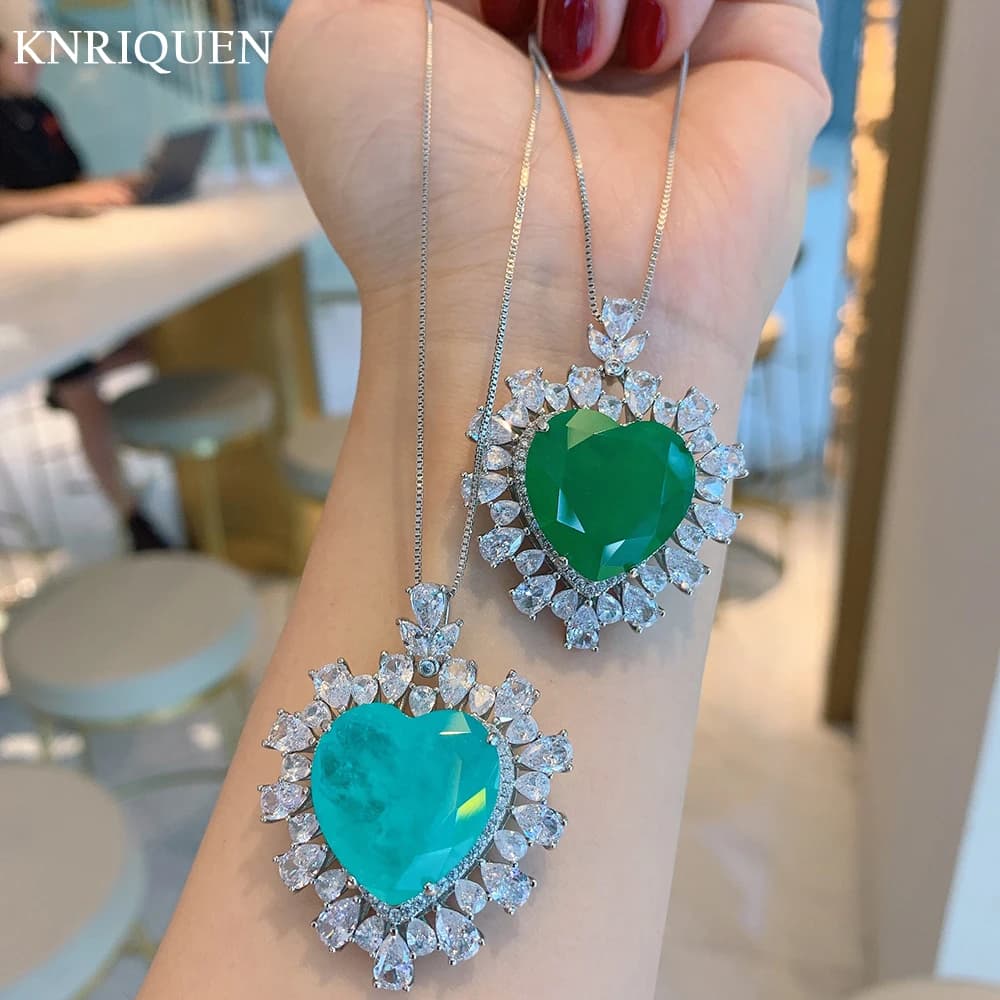 Paraiba Tourmaline levez ald Lab Diamond Gemstone Pendant Necklace for Women, Hear Shaped, Wedding Party, Fine Jewelry, 20*20mm