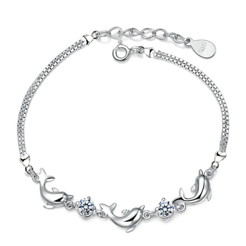 ZDADAN, bracelet à chaîne avec pendentif en forme de petit dauphin et en améthyste, en argent sterling 925, pour femmes, bijou de mode idéal pour les fêtes, cadeau.