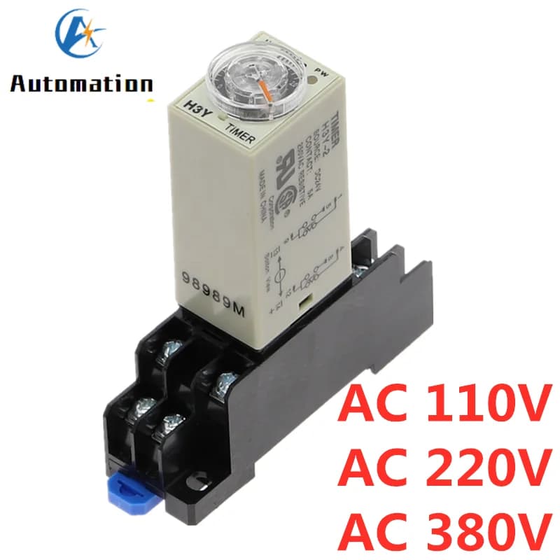 Bouton rotatif de retard de mise sous tension DPDT 5S/10S/30S/60S/3M/5M/10M/30M, relais de temps de synchronisation AC 110V 220V 380V H3Y-2 avec prise de Base