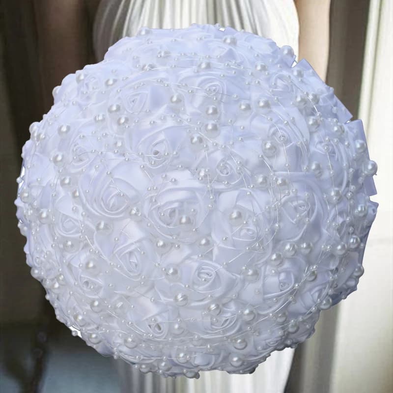 Bouquets de Mariée Blancs avec Diamant pour ixde Mariage, 1 Pièce/Lot