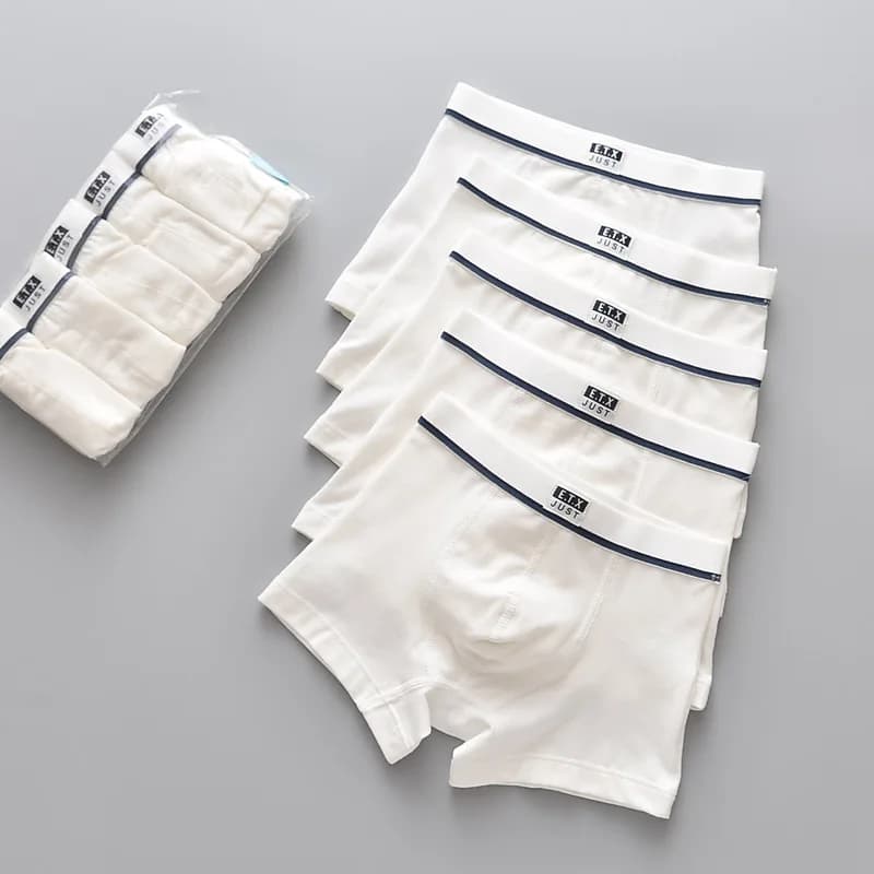 Lot de 5 Boxers courts pour garçons, sous-vêtements de couleur blanche Pure, culottes d'école pour adolescents, culottes respirantes pour enfants
