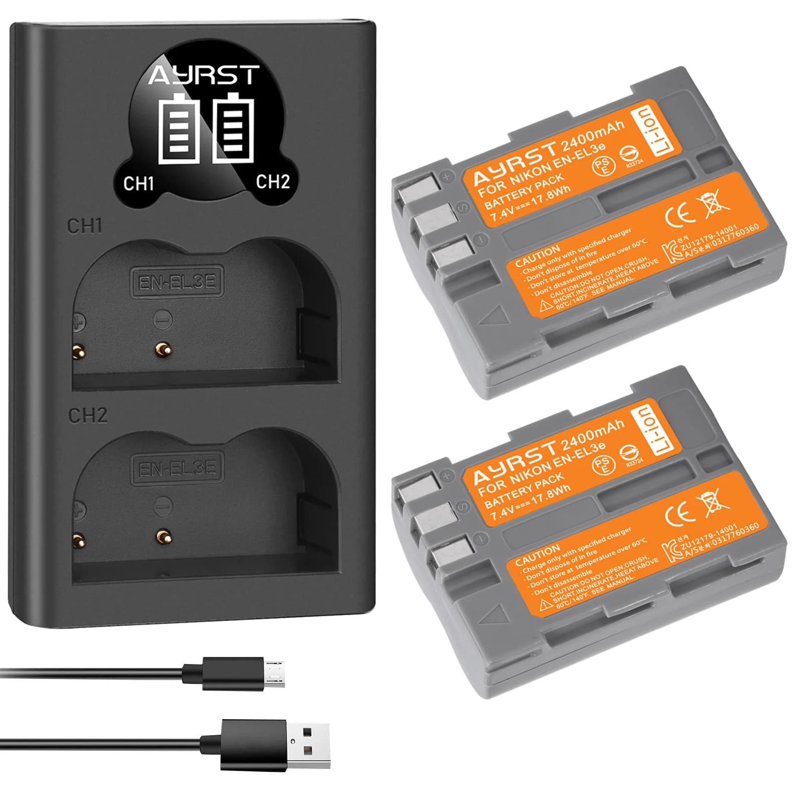 2 pièces 2400mAh EN-EL3e EN EL3e ENEL3e EL3E Batteries et chargeur pour Nikon D30 D50 D70 D70S D90 D80 D100 D200 D300 D300S batterie