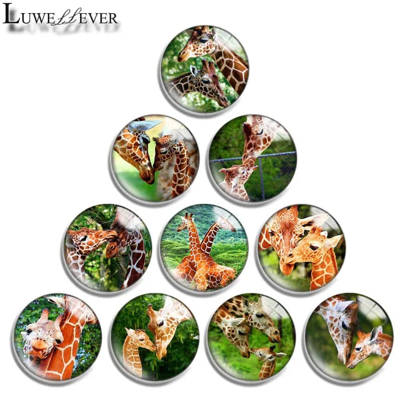 Cabochon Rond en Verre avec Girafe pour Bijoux, Bouton Pression, Bracelet à Breloques, 12mm, 14mm, 16mm, 20mm, 25mm, 30mm, 686