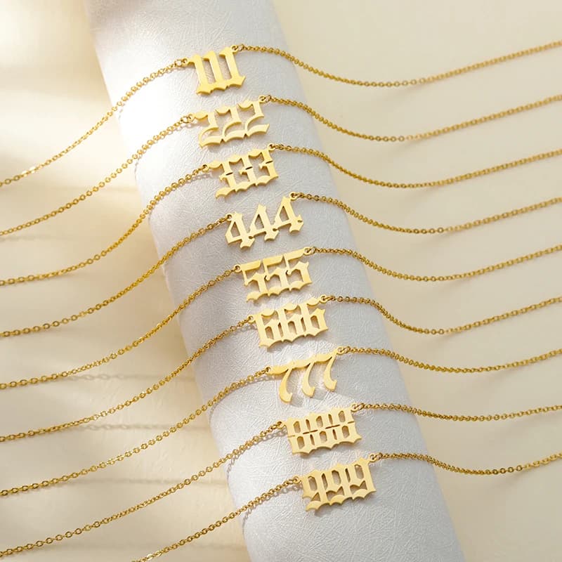Colliers d'ange en acier inoxydable pour hommes et femmes, pendentif numéro de présidence, bijoux en or, document 111, 222, 333, 444, 555, 666, 777, 888, 999