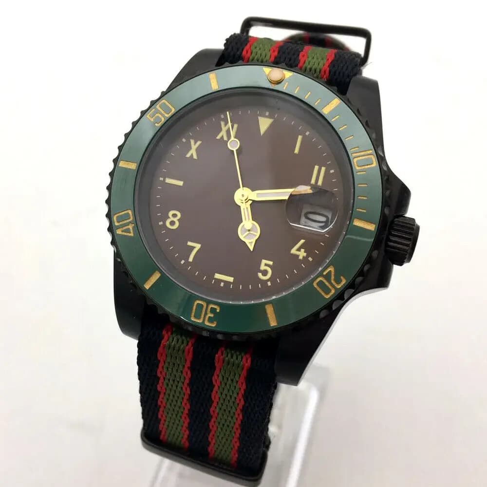 Montre automatique à cadran marron pour homme, lunette rotative rétro, sweat-shirts noirs, boîtier mécanique, horloge de luxe