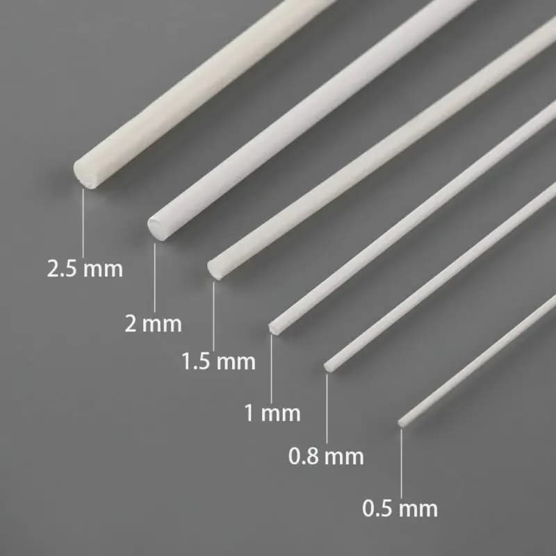 30 tiges rondes en styrène ABS, 500 mm de long, diamètre 0,5/0,8/1/1,5/2/2,5 mm