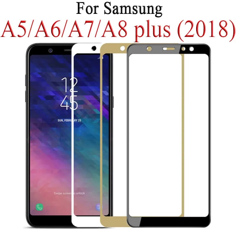 Verre de protection complet 9D pour Samsung Galaxy J4 J6 A6 A8 Plus A5 A7 J7 J8 2018 Glas Tremp A750 A730F Samsun Samsung Galaxy