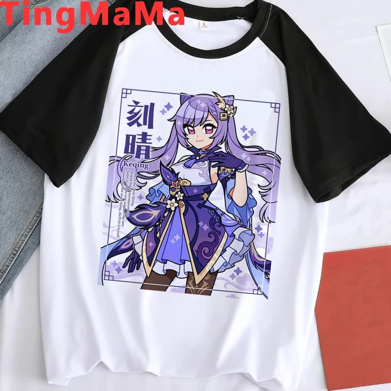 T-shirt unisexe mignon Genshin Impact, t-shirts graphiques de jeu chaud pour hommes, T-shirt de dessin animé Kawaii, été Y-Harajuku, drôle, Keqing, mâle, 2021