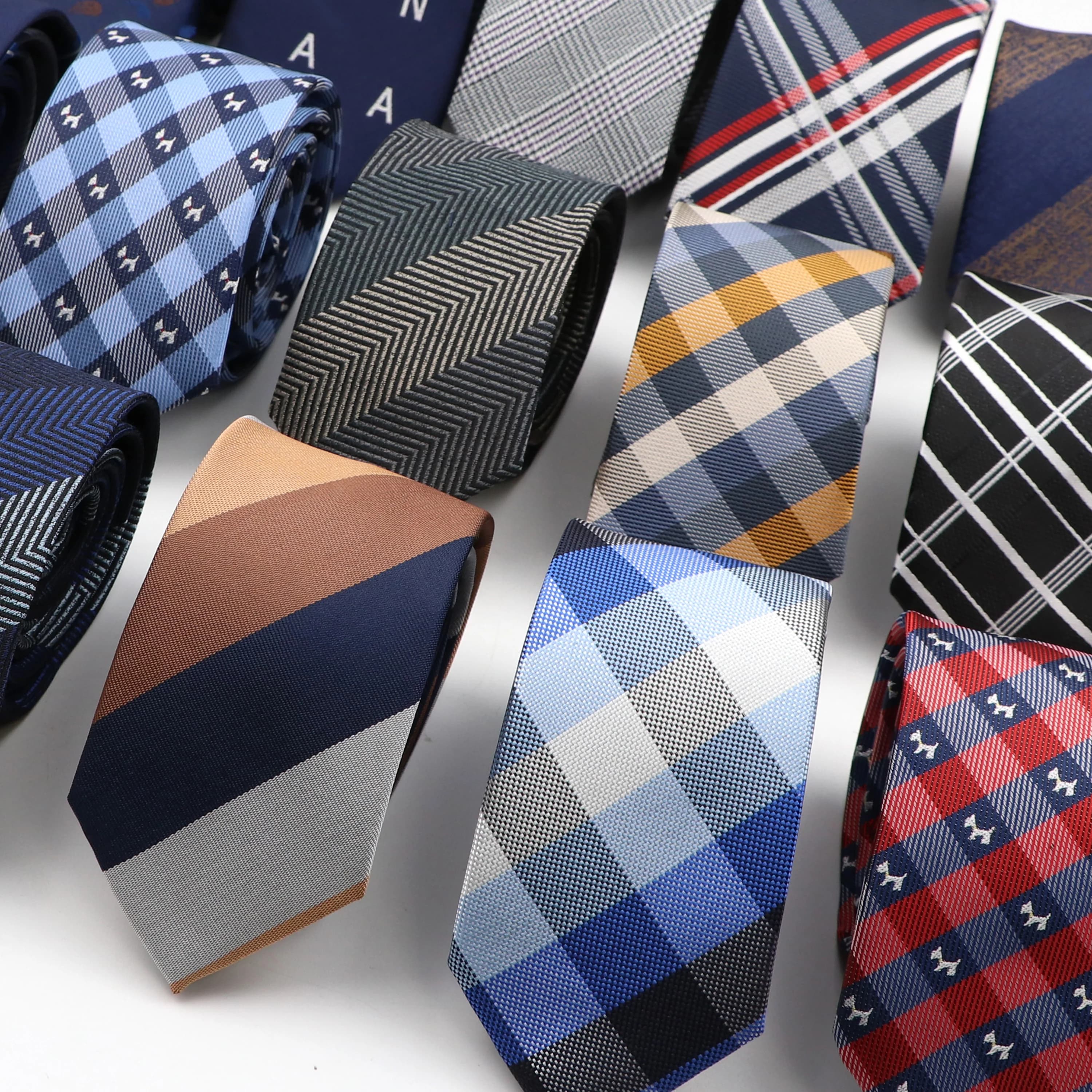 Cravate étroite en Polyester pour hommes, 6cm, à la mode, pour réunion d'affaires, formelle, Jacquard rayé, Plaid, slim, usage quotidien, cadeau
