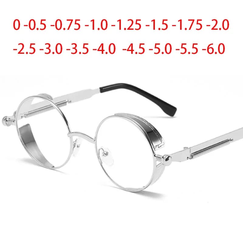 Lunettes de myopie rondes en métal, bouclier vintage, nuances gothiques, Steampunk, délinquants, 0 -0.5 -0.75 -1.0 -2.0 -3.0 à-6.0