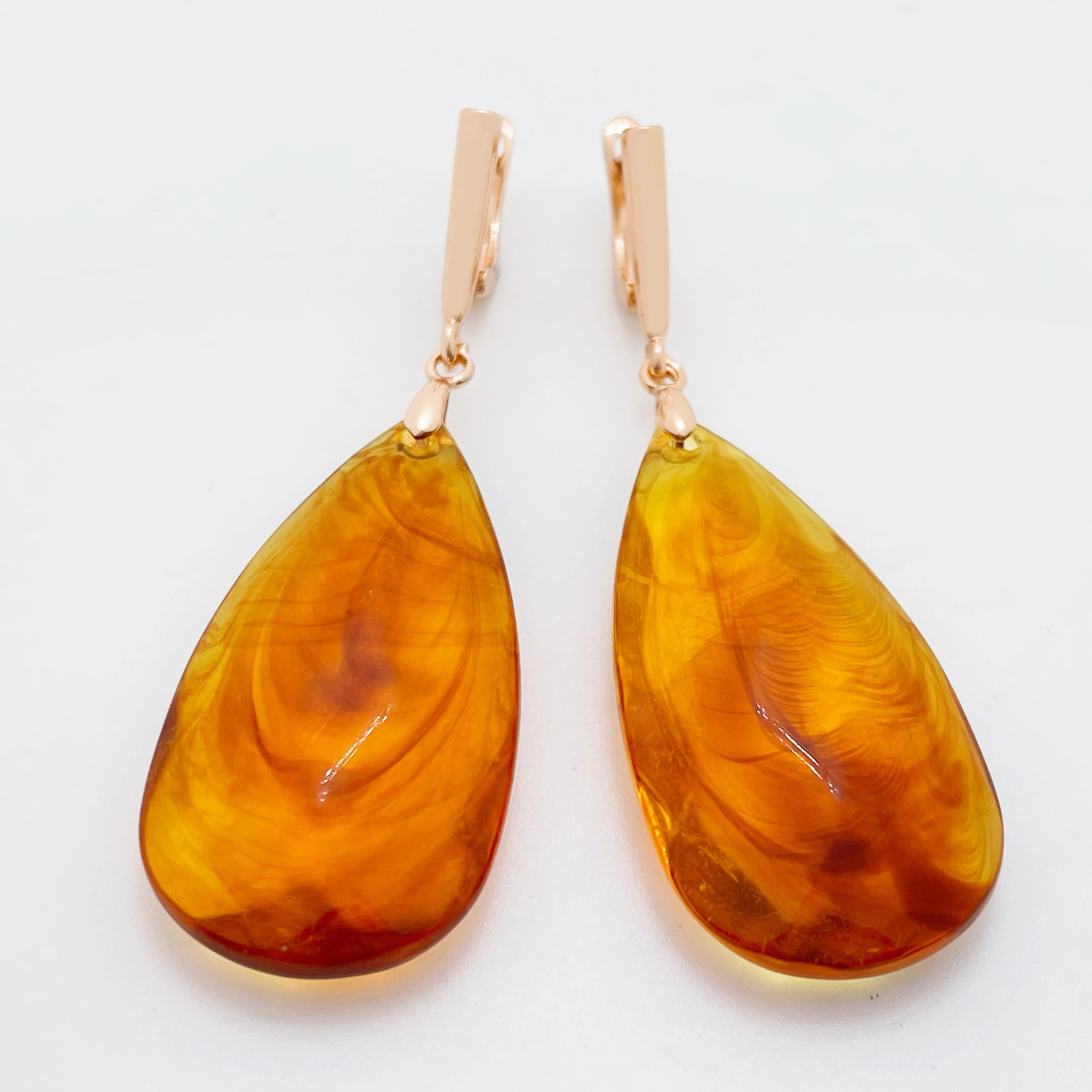 Boucle d'oreille longue en ambre de synthèse pour femme, 585 or rose, document goutte d'eau, mode élégante, bijoux 03, fête, nouveau