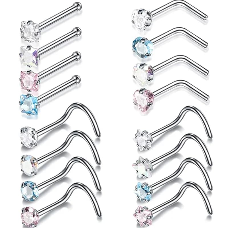Ensemble de bagues nasales en acier inoxydable en cristal en forme de L, ensemble de clous de nez indiens en Zircon brillant, Lot de piercings de nez, bijoux Nariz