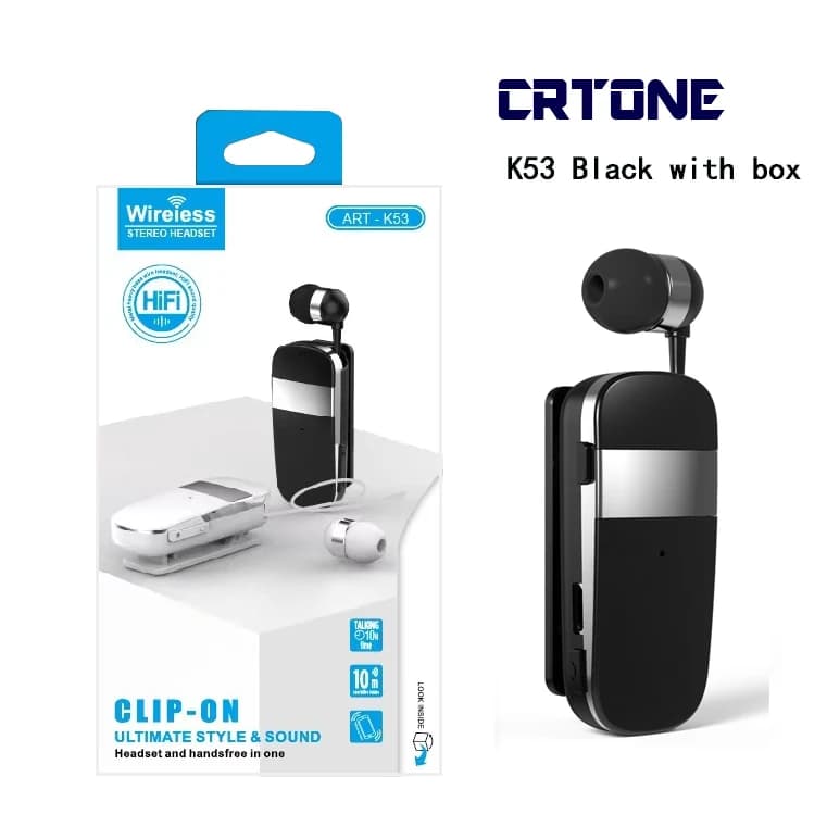 K53 Mini Écouteur Bluetooth sans fil avec fonction d'appel, alerte par vibration, clip d'oreille, pour affaires, oreillette mains libres