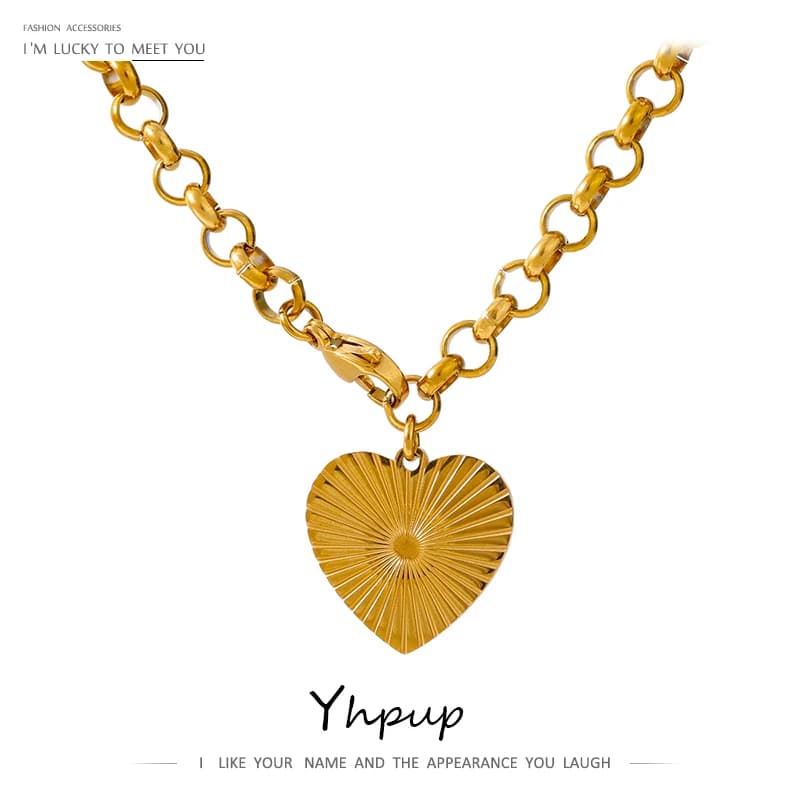 Yhpup romantique coeur Rose fleur pendentif collier déclaration en acier inoxydable collier à la mode 18 K collier en métal оже olmayanлье cadeau